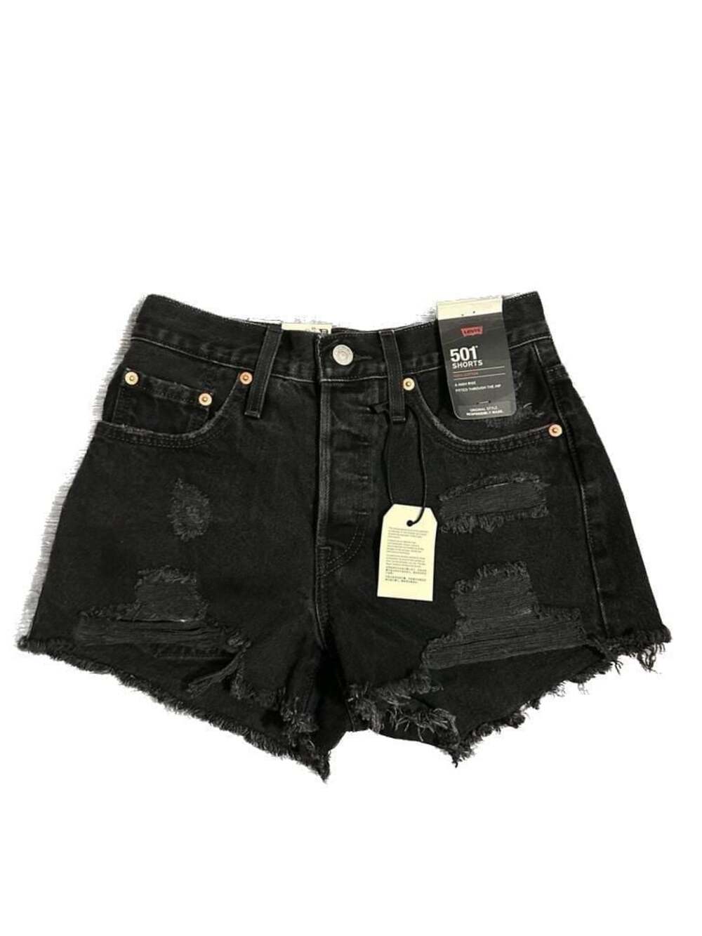 Levi's Premium 501 Original High Rise Distressed Denim Shorts Size 24